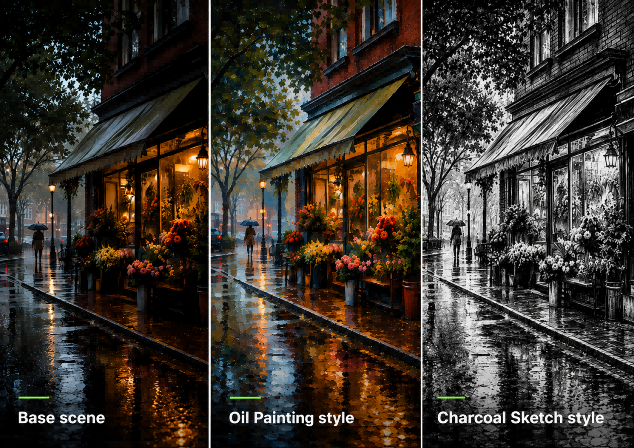 Traditional painting and drawing AI art styles compared with Kling AI
